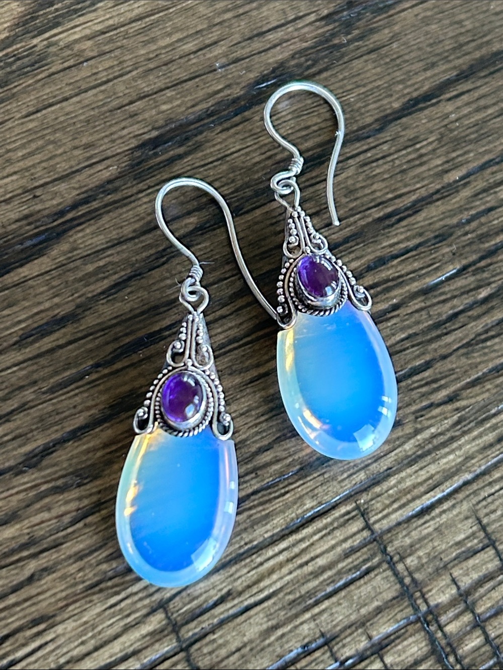 Vintage Amethyst & Opalite Earrings